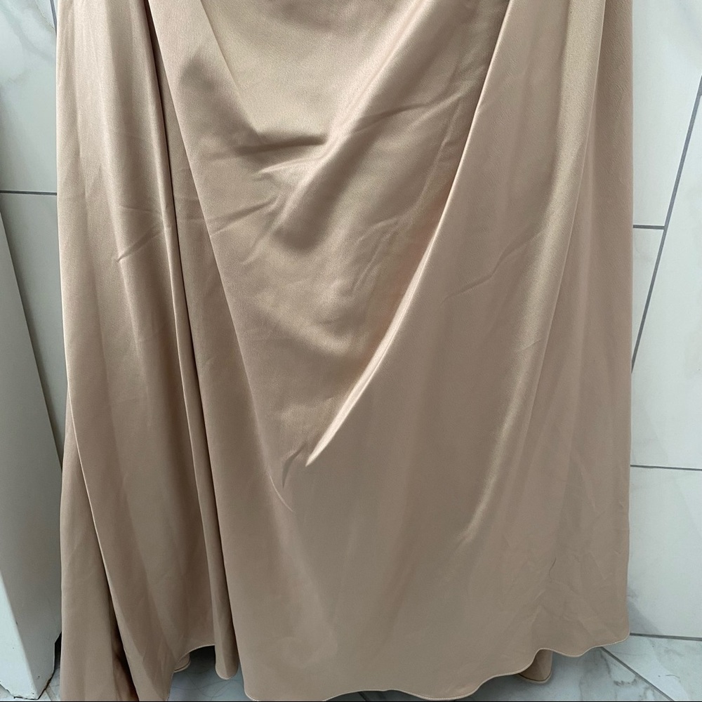 New! La Femme Off the Shoulder Beaded Satin Trumpet Gown - Picture 5 of 13